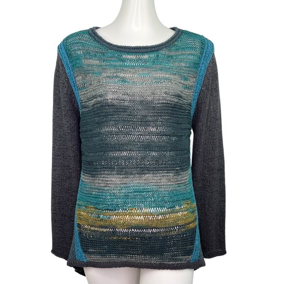Curio New York Long Sleeve Hi Low Hem Tunic Open Knit Sweater Multi Color Sz M - Picture 1 of 11